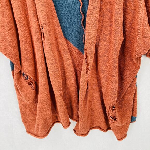 RVCA Open Cardigan Womens Large Orange Blue Intentionally Distressed Boho - Picture 3 of 13